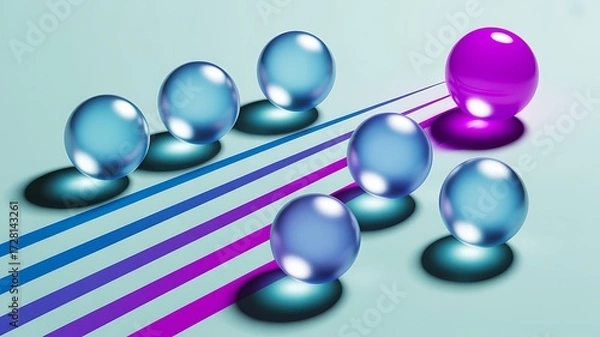 Fototapeta Vibrant 3d render of spheres in a minimalist composition showcasing concepts of leadership and strategy