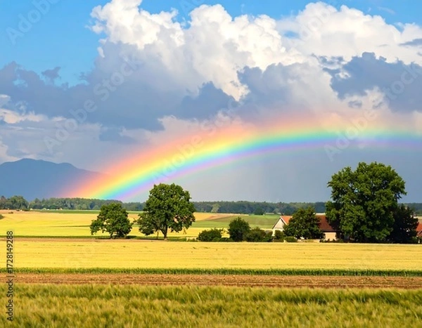 Fototapeta Radiant Rainbow Arcing Over Golden Fields