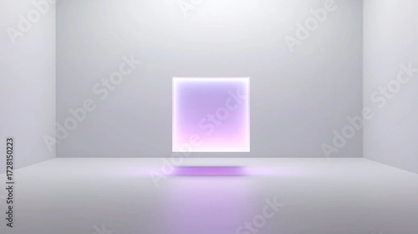 Fototapeta Minimalist modern room with a soft gradient light panel in purple-pink tones, featuring a glossy reflection and clean design. Ideal for tech, interior, and futuristic concept visuals.