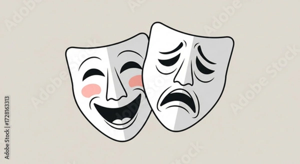 Obraz A poignant depiction of theatrical masks, , embodying the duality of human emotion through the contrasting expressions of joy and sorrow