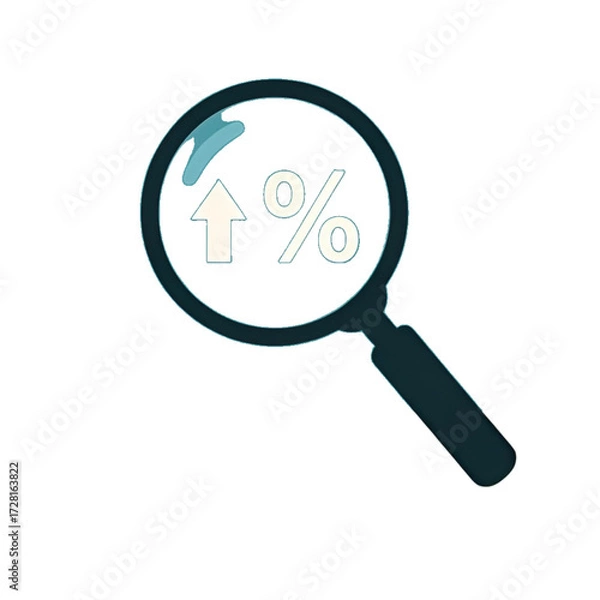Fototapeta Magnifying Glass with Percentage and Up Arrow Icon – Data Analysis and Growth