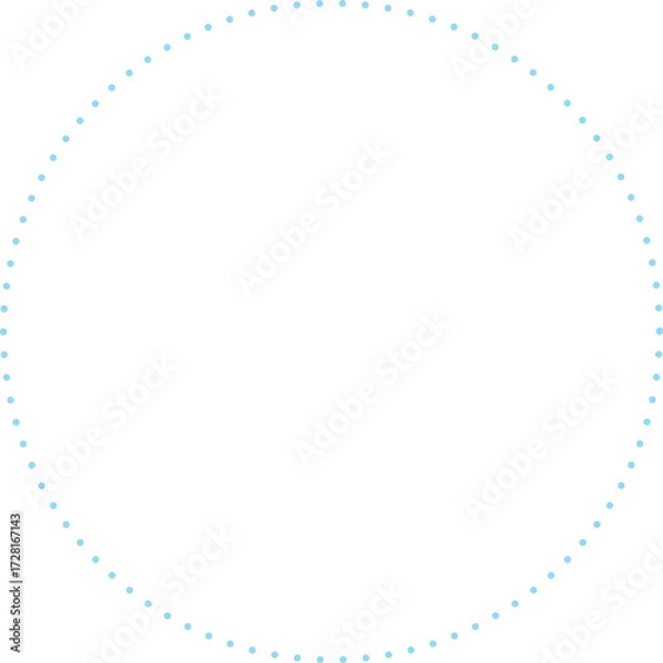 Fototapeta This is a minimalist graphic image featuring a large circle composed entirely of small, sky blue dots. These dots are evenly spaced and form a perfect circular outline against a plain.