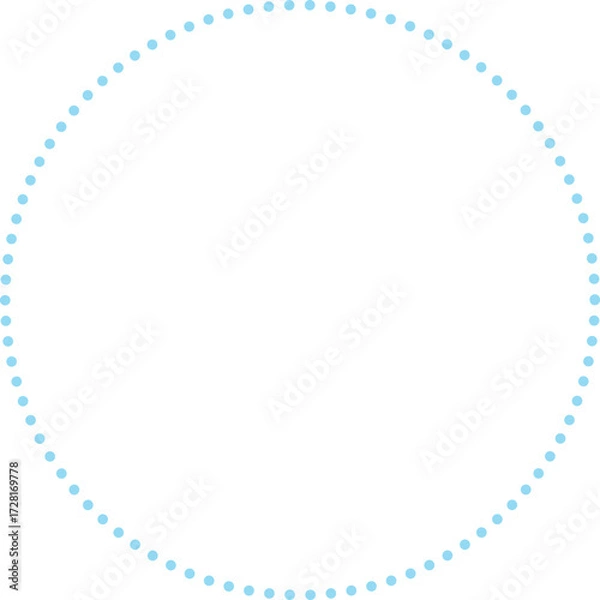 Fototapeta This is a minimalist graphic image featuring a large circle composed entirely of small, sky blue dots. These dots are evenly spaced and form a perfect circular outline against a plain.