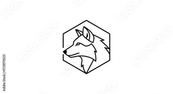 Obraz Modern geometric fox head vector logo design. Minimalist line art illustration of a wild animal profile within a hexagonal shape, ideal for branding and graphic projects