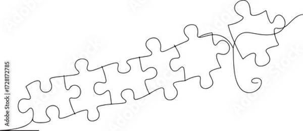 Fototapeta Puzzle One Line Drawing Vector Minimal Single Line Icon Illustration