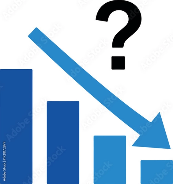 Obraz Downward trend graph with question mark indicating uncertainty and decline.