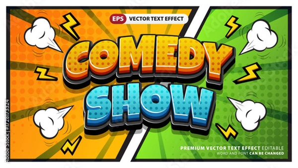 Fototapeta 3D Comedy Show Vector Text Effect Template in Comic Style Background