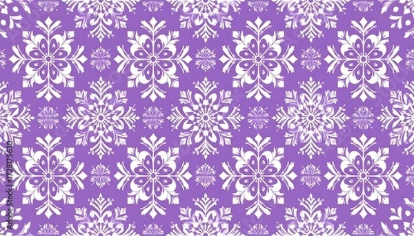 Fototapeta Purple background with repeating white floral patterns