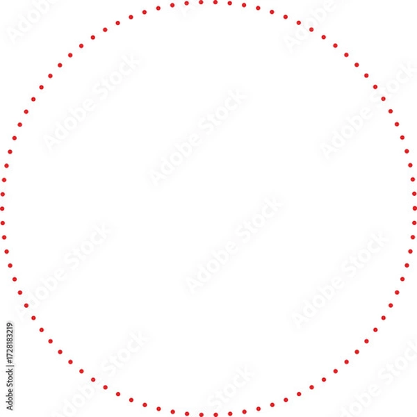 Fototapeta This is a minimalist graphic image featuring a large circle composed entirely of small, red dots. These dots are evenly spaced and form a perfect circular outline against a plain.