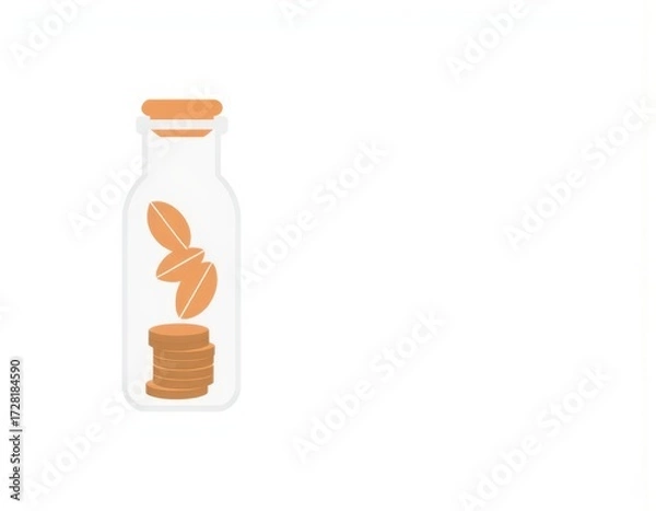 Fototapeta Mix coins with seed in clear bottle on white backgroundBusiness investment growth conceptsaving concept ui interface user