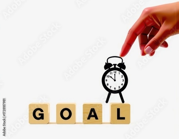 Fototapeta hand is putting wooden cubes with New year  and goal icon Concept for success in the future goal and passing time Happy new year ui interface user