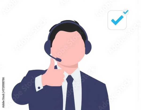 Fototapeta technical support approval concept Businessman showing thumbs up with tech icons and a checkmark symbolizing trusted service IT assistance system monitoring and customer satisfaction ui interface user