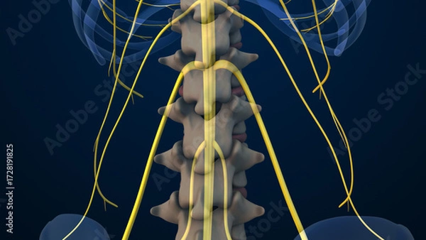 Fototapeta Anatomical Video Showing Lumbar Vertebrae and Nerves
