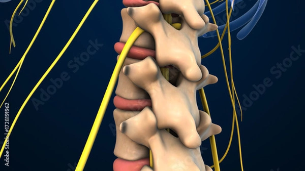 Fototapeta Anatomical Video Showing Lumbar Vertebrae and Nerves