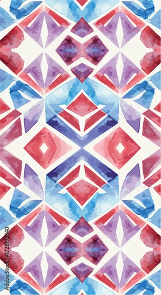 Obraz Geometric watercolor pattern with vibrant colors and symmetrical design 1.