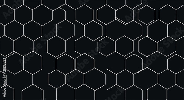 Fototapeta Hexagonal pattern design with interconnected cells on a dark background.