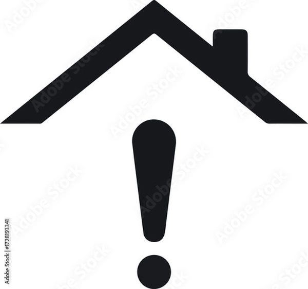 Fototapeta House roof with exclamation mark symbol indicating warning or alert.