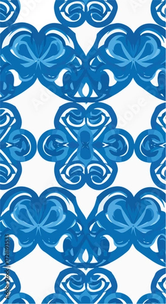 Fototapeta Intricate blue floral pattern on white background creating a beautiful design.