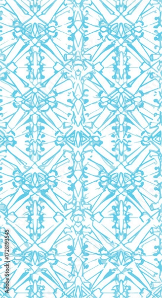 Fototapeta Intricate blue and white geometric pattern with symmetrical design and detailed elements.