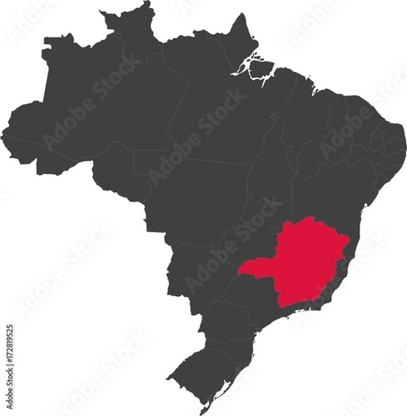 Fototapeta Map of Brazil split into individual states. Highlighted state of Minas Gerais.