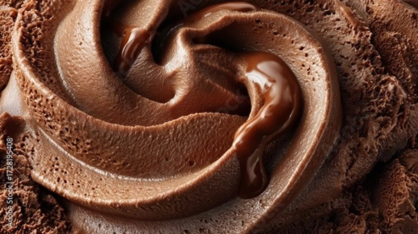 Fototapeta Macro Shot of Decadent Chocolate Ice Cream with Glossy Fudge Sauce, Cinematic Food Photography