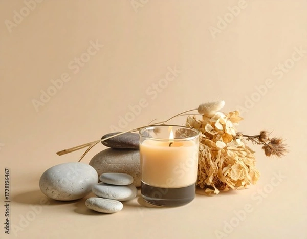 Fototapeta Serene candle arrangement with natural elements