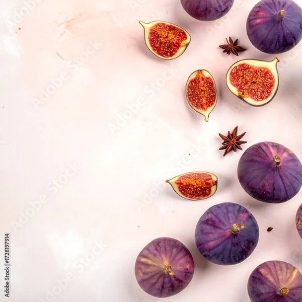 Obraz Purple figs and star anise on a blush pink surface
