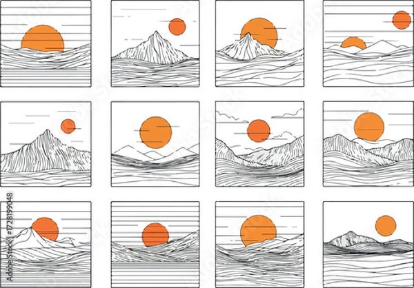Fototapeta Sunrise over Mountain Range A Collection of Artistic Landscapes.