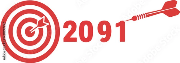 Fototapeta Target and dart hitting the bullseye with the number 2091.