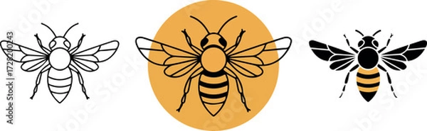 Fototapeta Three bee illustrations in different styles vector art insect design.