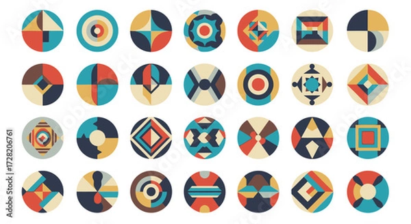 Obraz Discover stunning modern geometric icons and patterns, perfect for branding, web design, and artistic projects seeking a vibrant, retro feel.