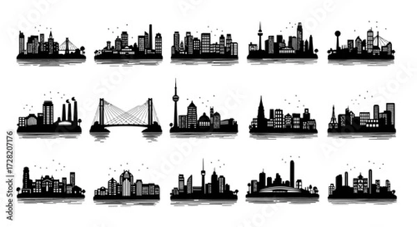 Obraz Stunning collection of diverse city skylines and iconic architectural silhouettes perfect for urban design projects