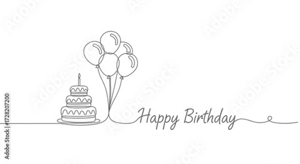 Obraz Celebrate joy with a festive birthday cake and balloons, perfect for wishing someone a very happy birthday!