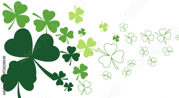 Obraz Stunning St. Patrick's Day shamrock design with vibrant green clovers flowing across a clean white background, perfect for celebratory projects