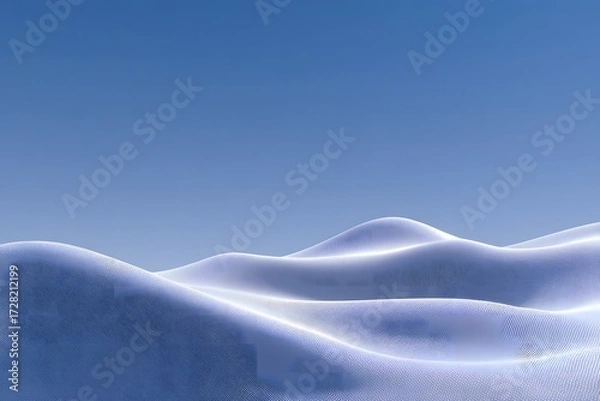 Fototapeta Smooth Abstract Hills Under Bright Blue Sky in Minimalistic Digital Landscape