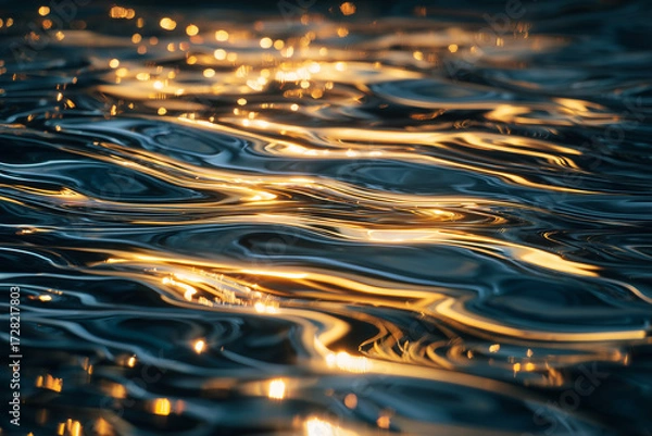 Obraz Abstract dark blue and gold flowing water ripples art with glowing effect, high-resolution decor for modern interiors and digital designs