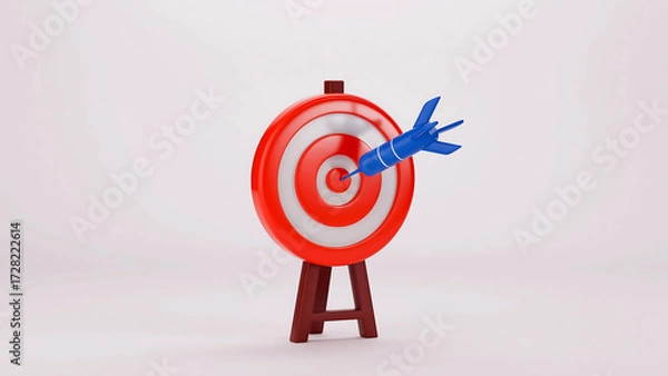 Fototapeta 3D Bullseye Target with Dart Hitting Center on White Background