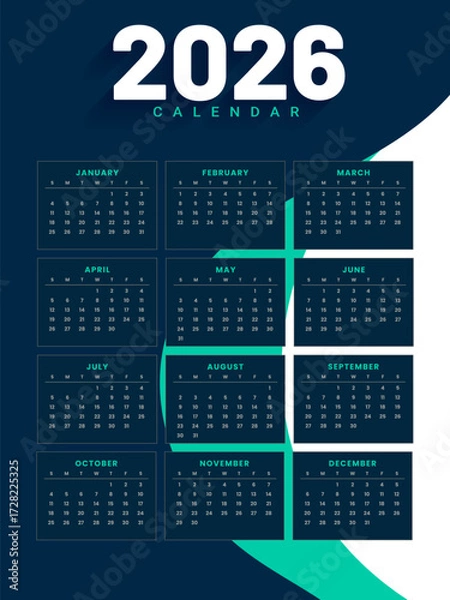 Fototapeta full page 2026 calendar layout in printable design