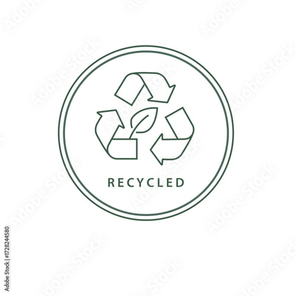 Fototapeta Green Recycle With Green Leaf Sustainable Packaging Line Vector Icon Illustration