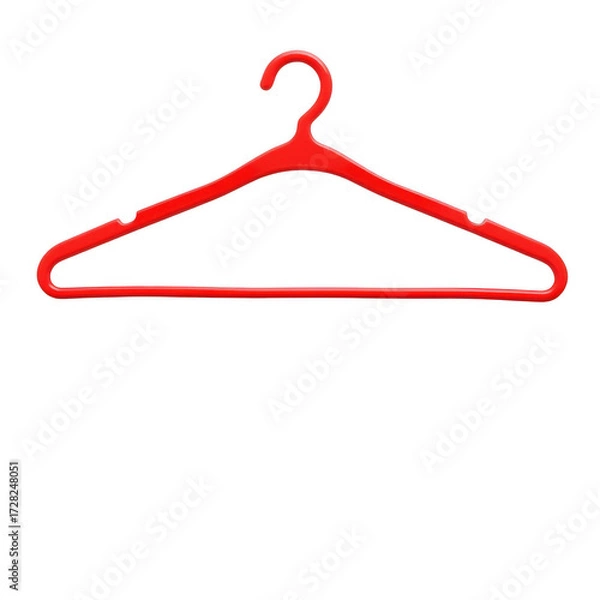 Fototapeta A single bright red plastic clothes hanger isolated against a stark black background for a clean look