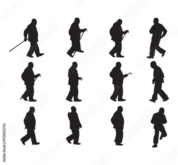 Fototapeta silhouette of a grandfather walking with a stick