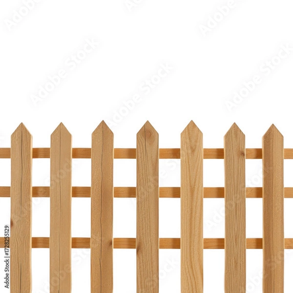 Fototapeta Rustic wooden picket fence section against a stark black background with natural texture