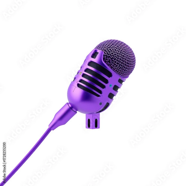 Fototapeta Vintage retro microphone with purple metallic finish on a black background with dramatic lighting