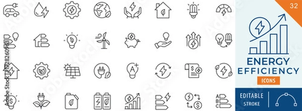 Obraz Energy efficiency icon collection set. Editable stroke.