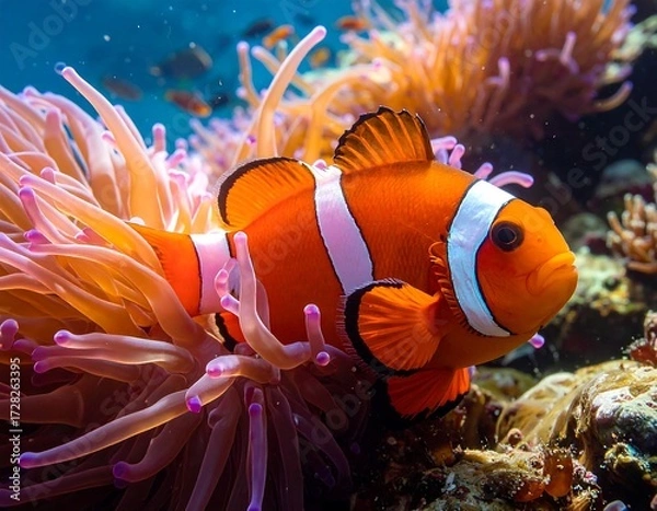 Obraz Vibrant clownfish nestled within a coral garden