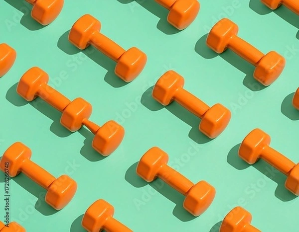 Obraz Vibrant Fitness Pattern with Orange Dumbbells
