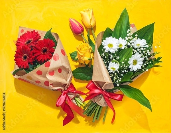 Fototapeta Vibrant floral arrangements on a sunny backdrop