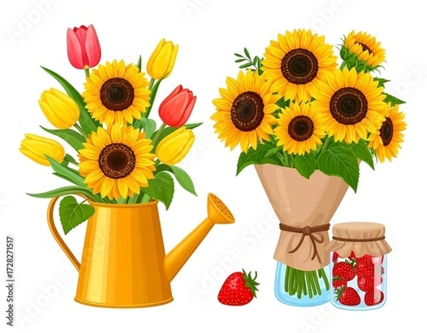 Obraz Vibrant Floral Arrangements and Summer Fruits