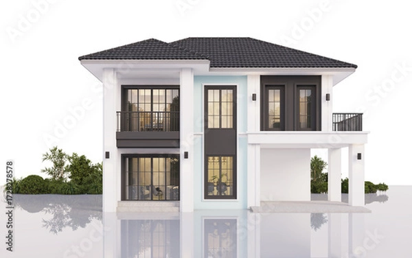 Fototapeta Architecture 3d rendering illustration of modern  house on white background