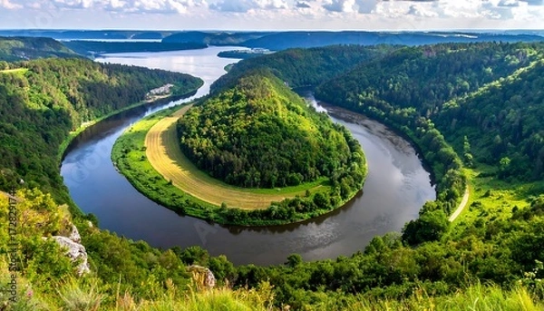 Obraz Panoramic view of a meandering river